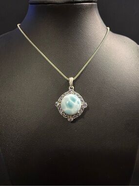 Larimar Halo Pendant Necklace in Tanzanite